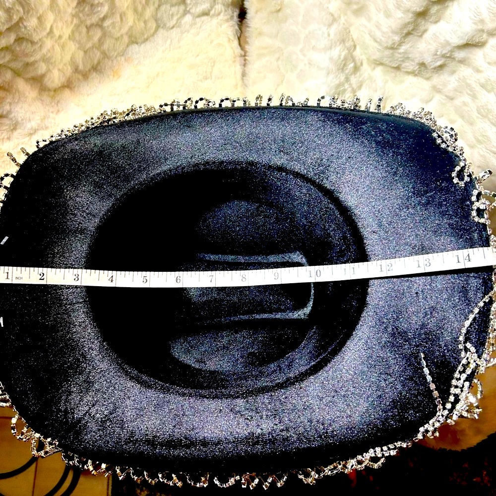 Glamorous Black Shiny Felt Silver Rhinestone Cowboy Girl Fringe Hat - Picture 5 of 7
